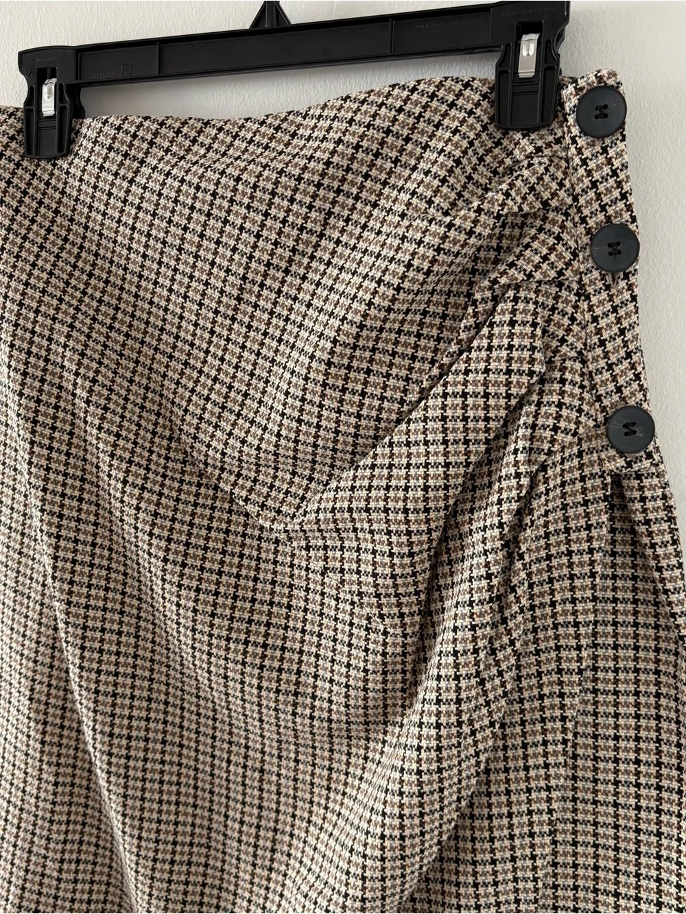 Zara‎ Wrap Buttons Pencil Skirt Plaid Houndstooth Check Size M NWOT
